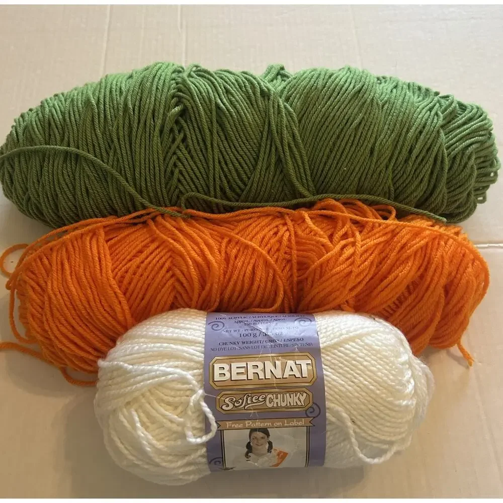 VTG Lot of 3 Skeins‎ Bernat And Caron Yarn 100% Acrylic Green Orange White 16 Oz